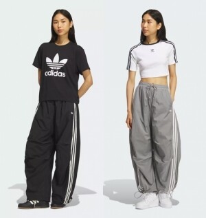 아디다스 우먼스 삼선 파라슈트 와이드 팬츠 블랙 KS2865 KS2866