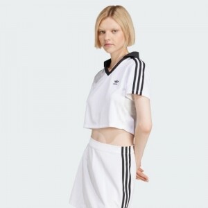 아디다스 여성 크롭 폴로 카라 반팔 티셔츠 화이트 JD2608