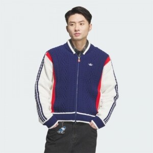 아디다스 오리지널 니트 가디건 집업 자켓 블루 화이트 JN0717