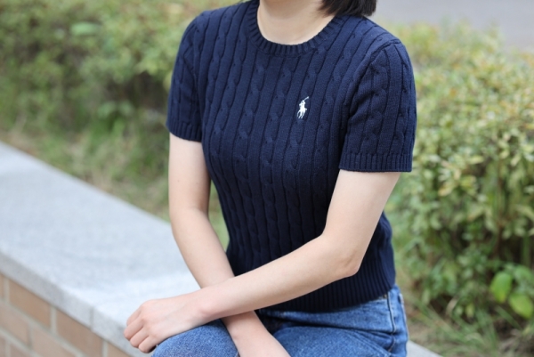 오픈마켓 우리들쇼핑,폴로 랄프로렌 여성반팔 피마코튼 케이블 라운드넥 꽈배기 니트 반팔