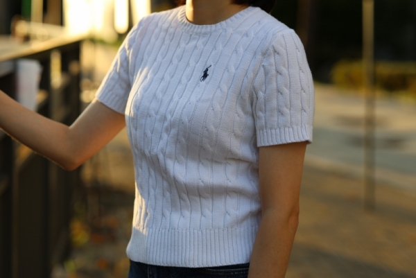 오픈마켓 우리들쇼핑,폴로 랄프로렌 여성반팔 피마코튼 케이블 라운드넥 꽈배기 니트 반팔