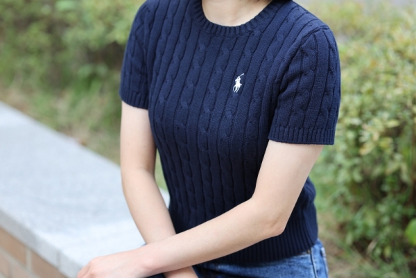 오픈마켓 우리들쇼핑,폴로 랄프로렌 여성반팔 피마코튼 케이블 라운드넥 꽈배기 니트 반팔