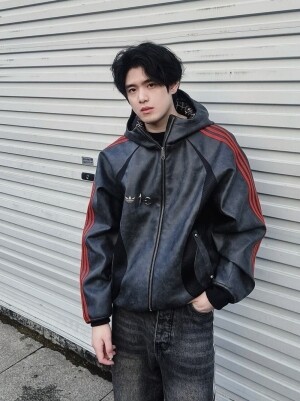 아디다스 ADIDAS 오리지널 빈티지 워싱 스트라이프 봄버 재킷