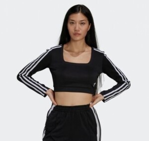 아디다스 오리지널스 아디컬러 클래식 크롭 삼선 여성 롱슬리브 티셔츠 블랙 H37765